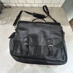 Black Leather Briefcase Satchel Shoulder Messenger COMPUTER Bag
